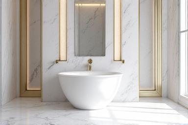 Luxurious marble bathroom wall and floor after professional cleaning, no signs of grime